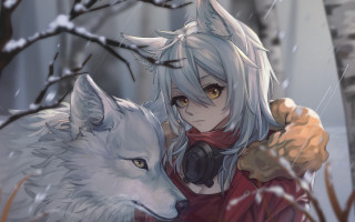 Woman wolf snowy outdoors red - art station free wallpaper for desktop
