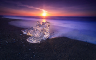 Ice beach sunset clouds citylights - photography free wallpaper