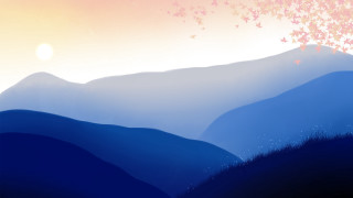 Mountain pink blue sky tree - a painting of a mountain scene free wallpaper
