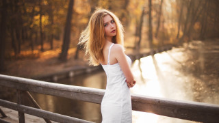 Woman white dress bridge river - a white dress free wallpaper for desktop