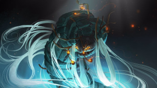 Glowing woman long hair strange - light behind her free wallpaper