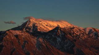 Mountain snowy peak sunset clouds - tall peak free wallpaper