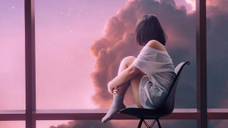 Woman sitting chair looking window 2 - affinity photo free wallpaper