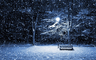 Bench snowy park night streetlight - a street light in the background free wallpaper