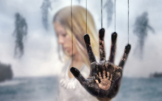 Woman holding hand background strings - ultra realistic digital art free wallpaper