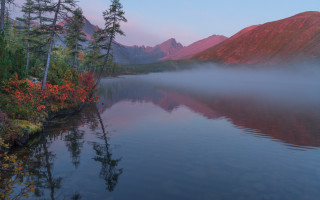 Lake mountains forest fog sky - arkhip kuindzhi free wallpaper