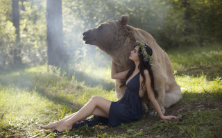 Woman bear forest sunlight enchanting - anka zhuravleva free wallpaper