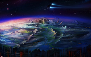 Fantasy planet sky stars mountains - a painting of a planet free wallpaper