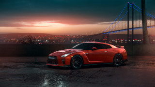 Red sports car bridge city 2 - a bridge free wallpaper