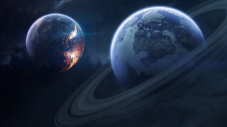 Planet rings clouds stars moon - ring free wallpaper