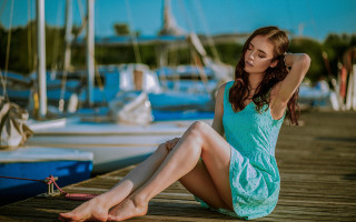 Woman dock boats sailboat fashion - a dock next free wallpaper