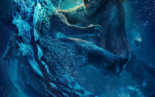 Godzilla bear water starry sky - weta digital free wallpaper