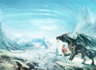 Woman dragon snowy landscape mountains - anato finnstark free wallpaper for desktop