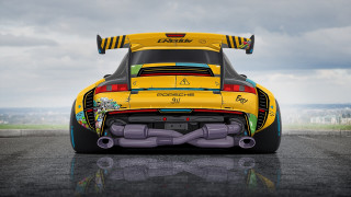 Yellow sports car racing engine - the back of its free wallpaper for desktop