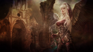 White haired angel castle wings - long white hair free wallpaper for desktop