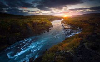 River hillside cloudy sunset matte - river free wallpaper