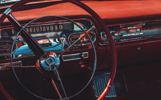 Classic car steering red dashboard - free vintage wallpaper