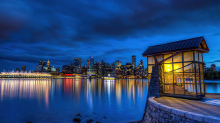 Lake cityscape night reflection bridge - a small building free wallpaper