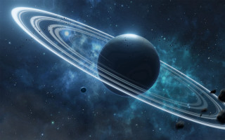 Planet rings stars space aurora 2 - image of a planet free wallpaper