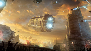 Futuristic city spaceship urban scene - huge free wallpaper