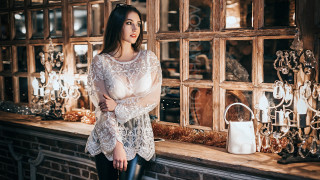 Woman window handbag purse rococo - a handbag free wallpaper