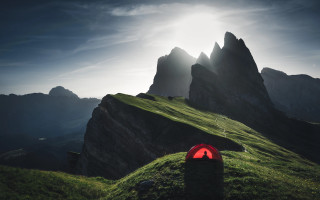 Tent hill mountains sun clouds - a tent free wallpaper
