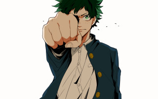 Man greenhair greeneyes bluejacket manga - his finger free wallpaper