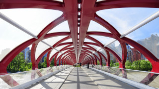 Red bridge architecture skyline shrine - a sky line in the background free wallpaper