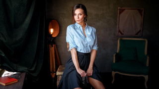 Woman blue shirt black skirt - black skirt free wallpaper for desktop
