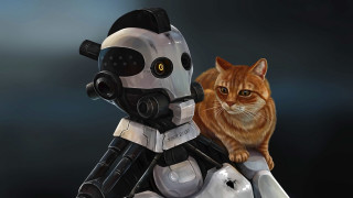 Cat robot gun cat arm - a digital painting free wallpaper for desktop
