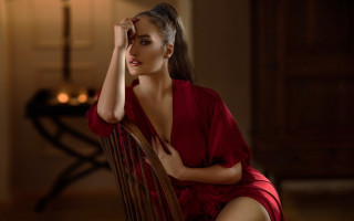 Woman red dress chair lamp - a chair in a room free wallpaper