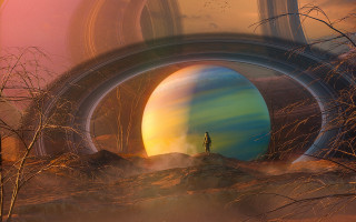 Surreal planet man matte forest - the middle of the picture free wallpaper for desktop