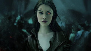 Red eyes cyberpunk fantasy dystopian - dystopian art free wallpaper