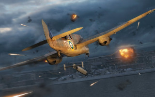 Plane smoke over ocean battle - erlund hudson free wallpaper