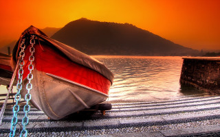 Boat dock chain mountain sunset - andrea orcagna free wallpaper