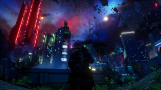 Futuristic city night neon fireworks - a futuristic city free wallpaper