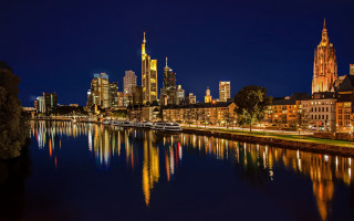 City skyline night river bridge 3 - a city skyline free wallpaper