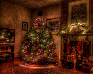 Christmas tree living room fireplace 7 - realism free wallpaper