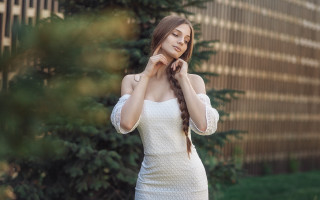 Serious woman white dress nature - a white dress free wallpaper for desktop