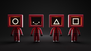 Red robots line faces eyes - toyism free wallpaper