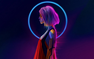 Woman red cape neon circle 2 - a blue circle free wallpaper for desktop
