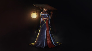 Woman kimono umbrella lantern night - a lantern free wallpaper for desktop