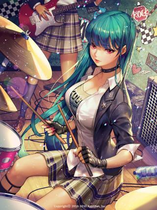 Blue haired girl drum microphone - artgerm free wallpaper for mobile