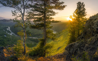 Autumn valley river sunset forest - a view of a valley free wallpaper