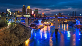City skyline bridge night reflections 3 - neofauvism free wallpaper for desktop