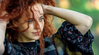 Red haired woman posing blowing - red hair free wallpaper