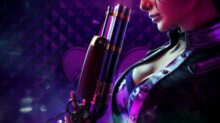 Woman gun purple room cyberpunk - a purple background free wallpaper