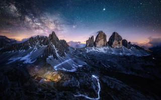 Night sky mountains trail stars - a trail free wallpaper