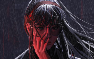 Woman glasses rain cyberpunk longhair - long hair and glasses free wallpaper