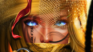 Woman veil blueeyes goldheaddress redscarf - a veil free wallpaper